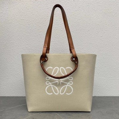 Loewe Anagram Medium Tote Bag In Jacquard and Calfskin