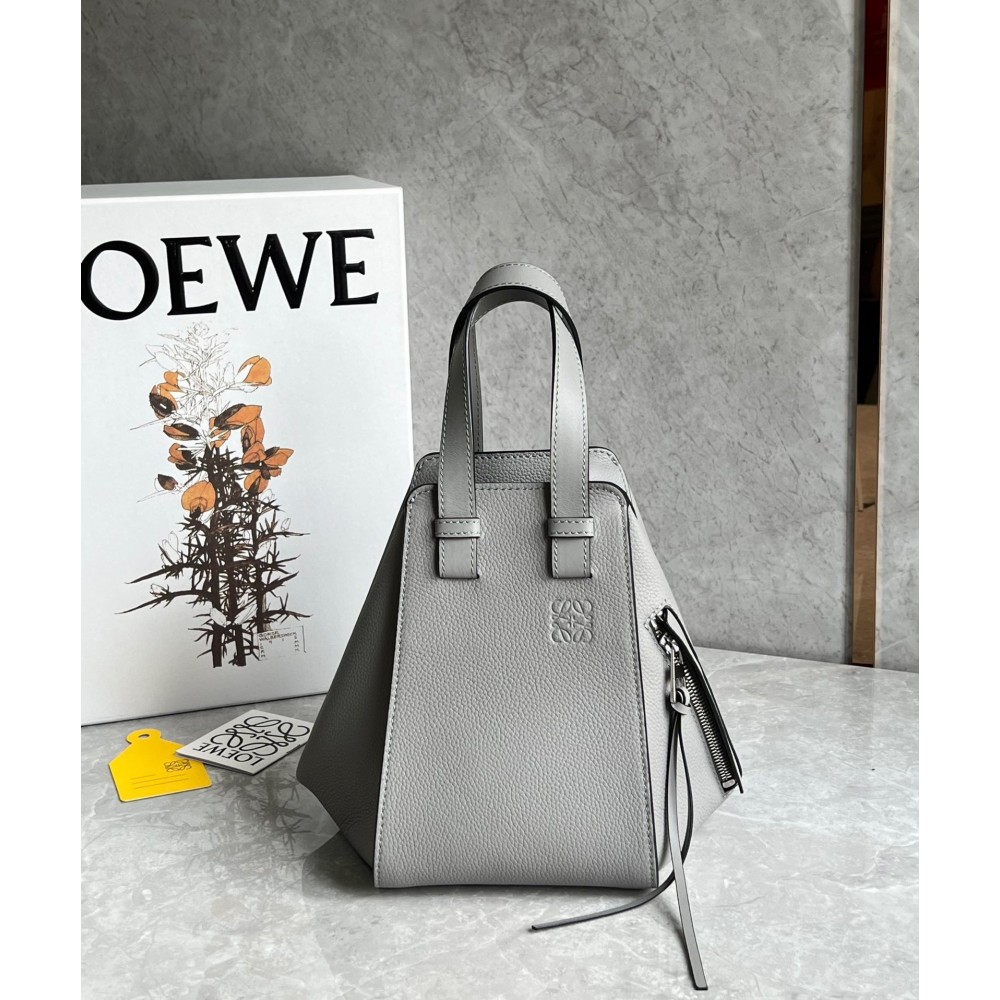 Loewe Compact Hammock Bag in Pearl Grey Grained Calfskin