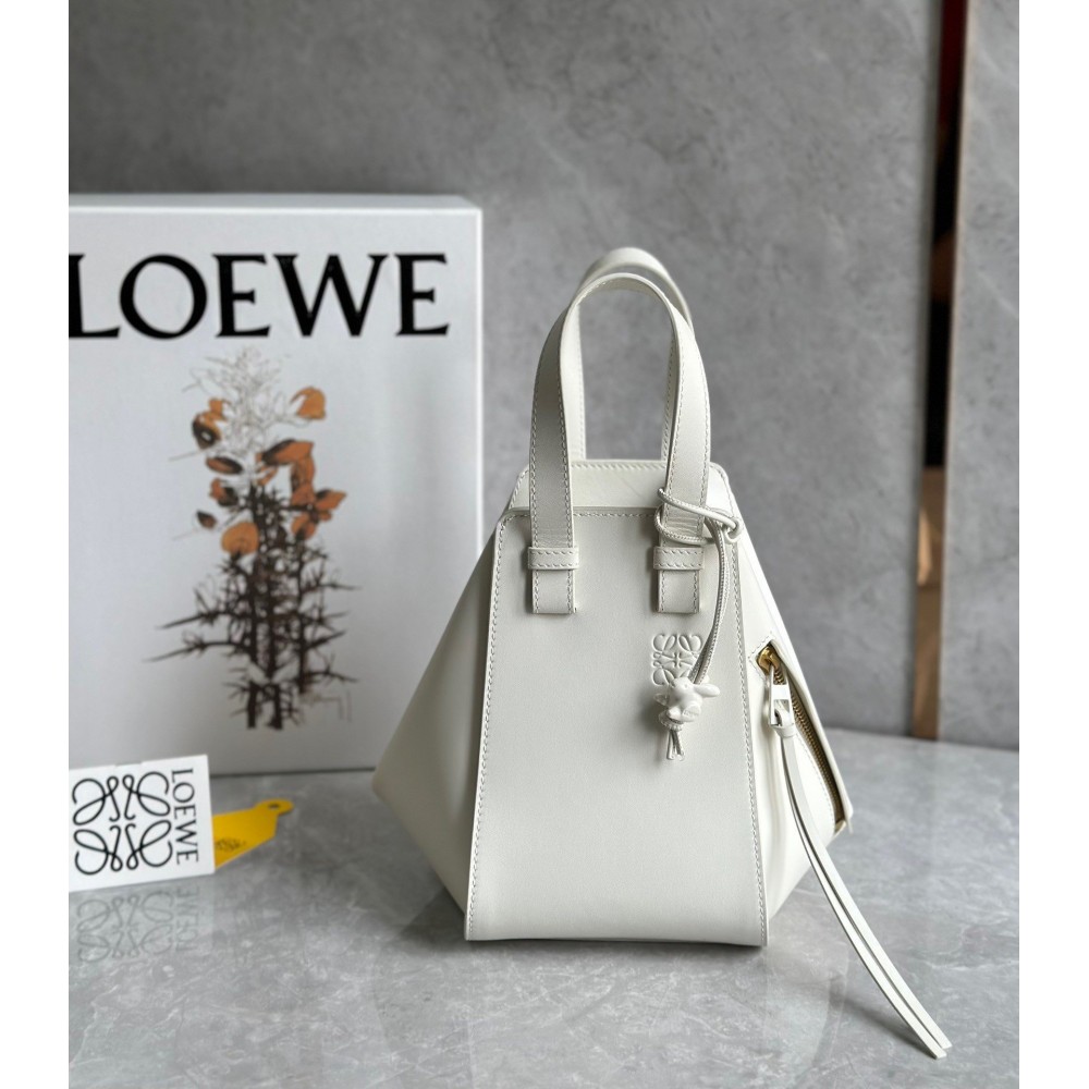 Loewe Compact Hammock Bag in White Satin Calfskin