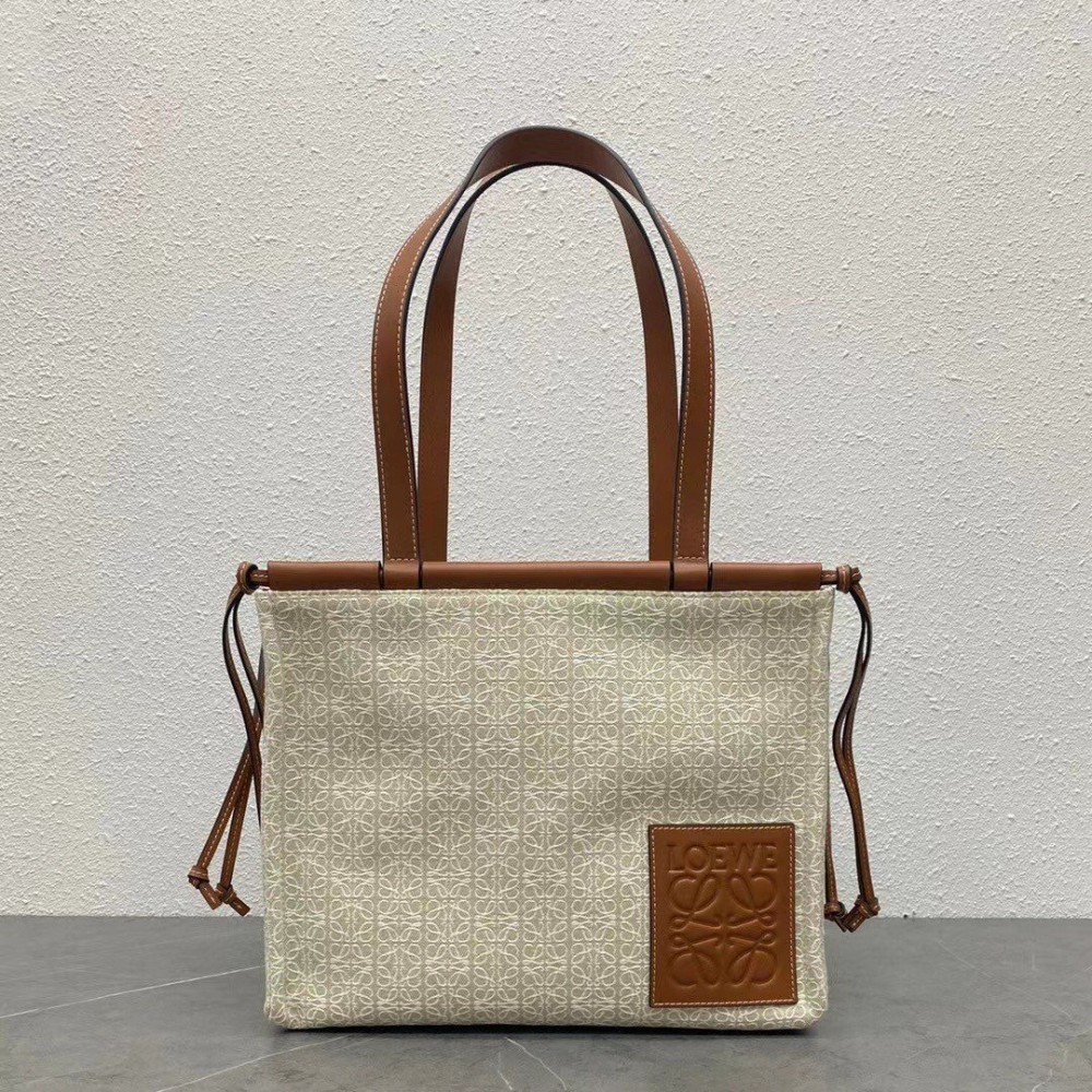 Loewe Cushion Small Tote In Beige Anagram Jacquard