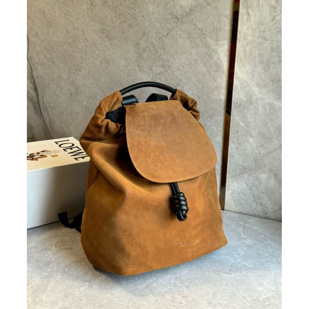 Loewe Flamenco Backpack in Brown Suede Calfskin