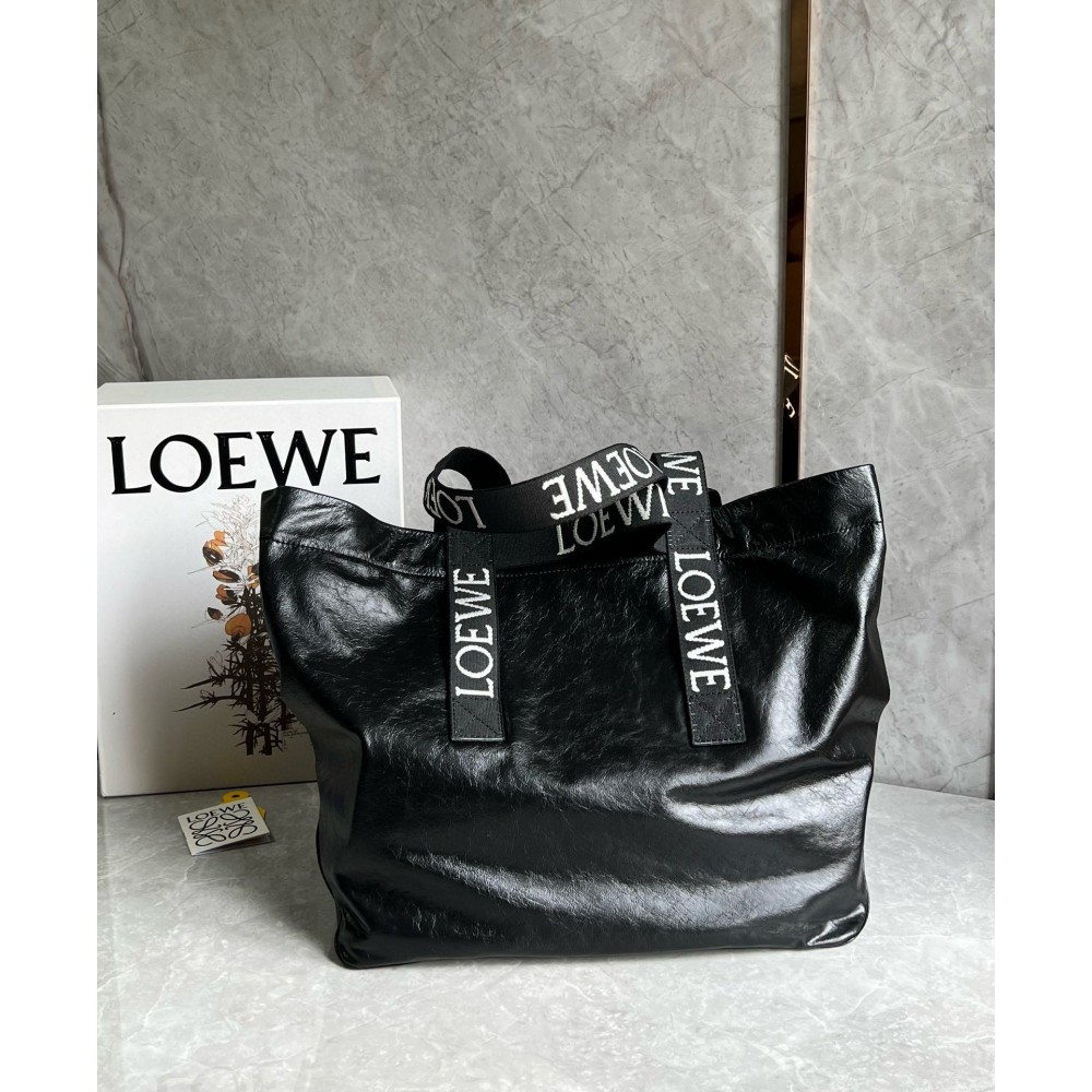 Loewe Fold Shopper Bag in Black Paper Calfskin