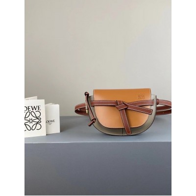 Loewe Gate Dual Mini Bag In Amber/Grey Calfskin