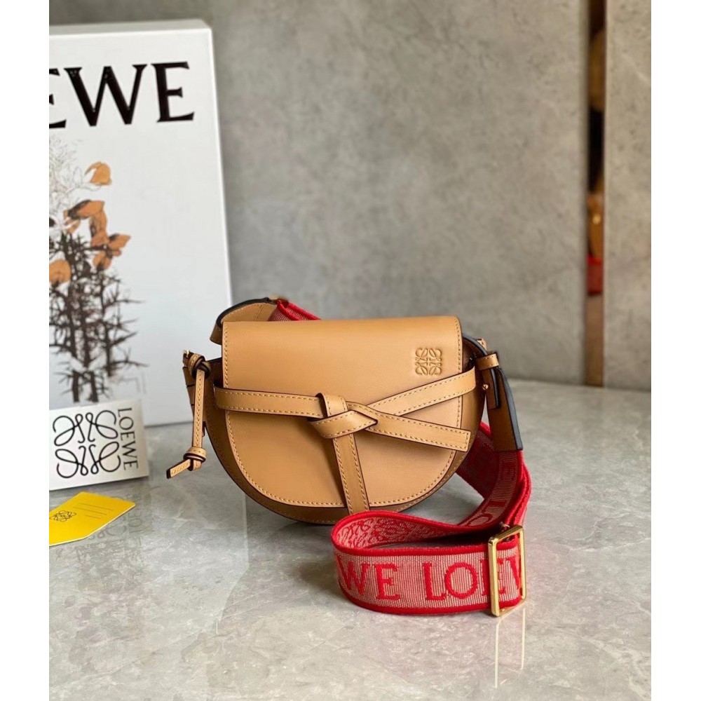 Loewe Gate Dual Mini Bag In Brown Calfskin