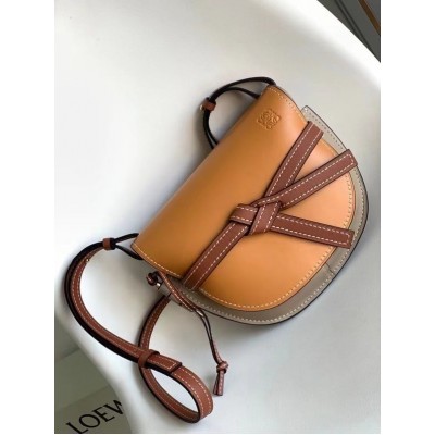 Loewe Gate Small Bag In Amber/Grey Calfskin and Jacquard