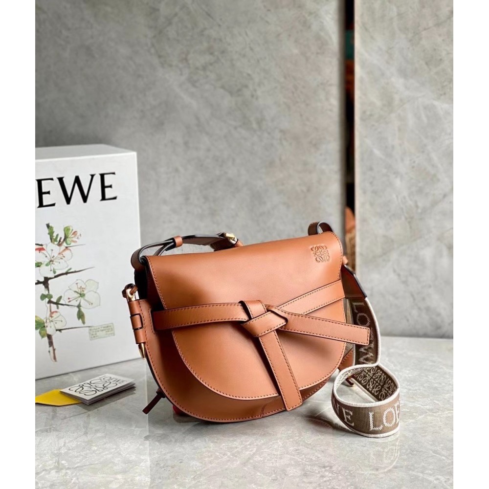 Loewe Gate Small Bag In Tan Calfskin and Jacquard