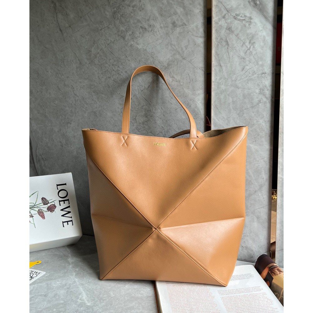 Loewe Large Puzzle Fold Tote Bag in Tan Calfskin