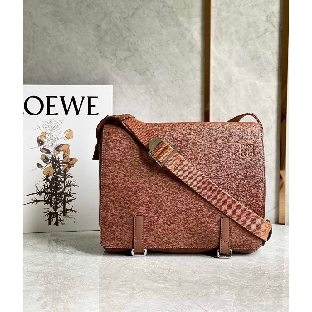 Loewe Military Messenger Bag in Brown Grained Calfskin