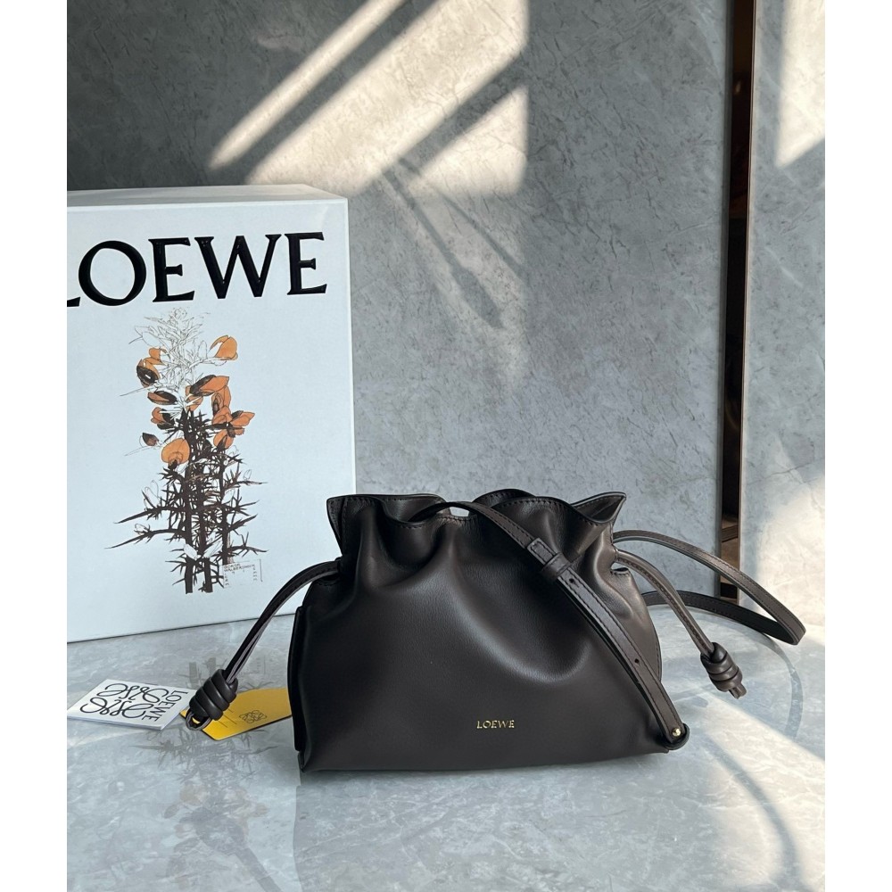 Loewe Mini Flamenco Clutch Bag in Chocolate Nappa Calfskin