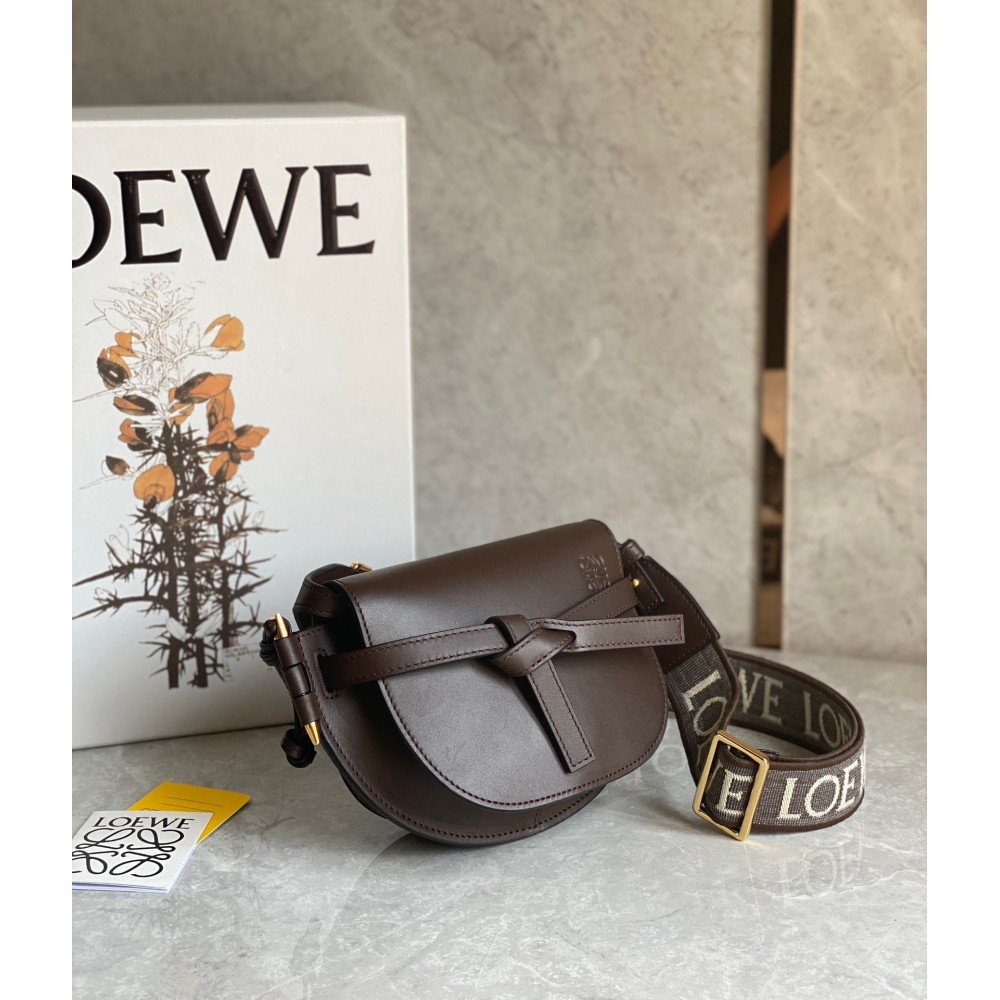 Loewe Mini Gate Dual Bag In Chocolate Calfskin