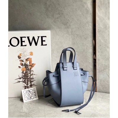 Loewe Mini Hammock Drawstring Bag In Blue Calfskin