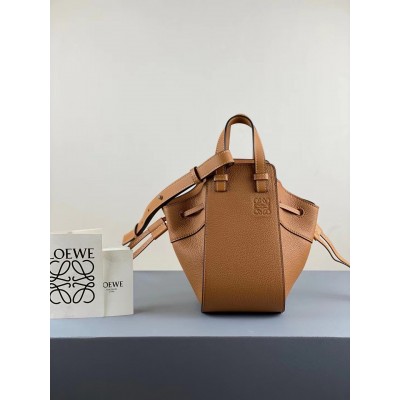 Loewe Mini Hammock Drawstring Bag In Brown Grained Leather