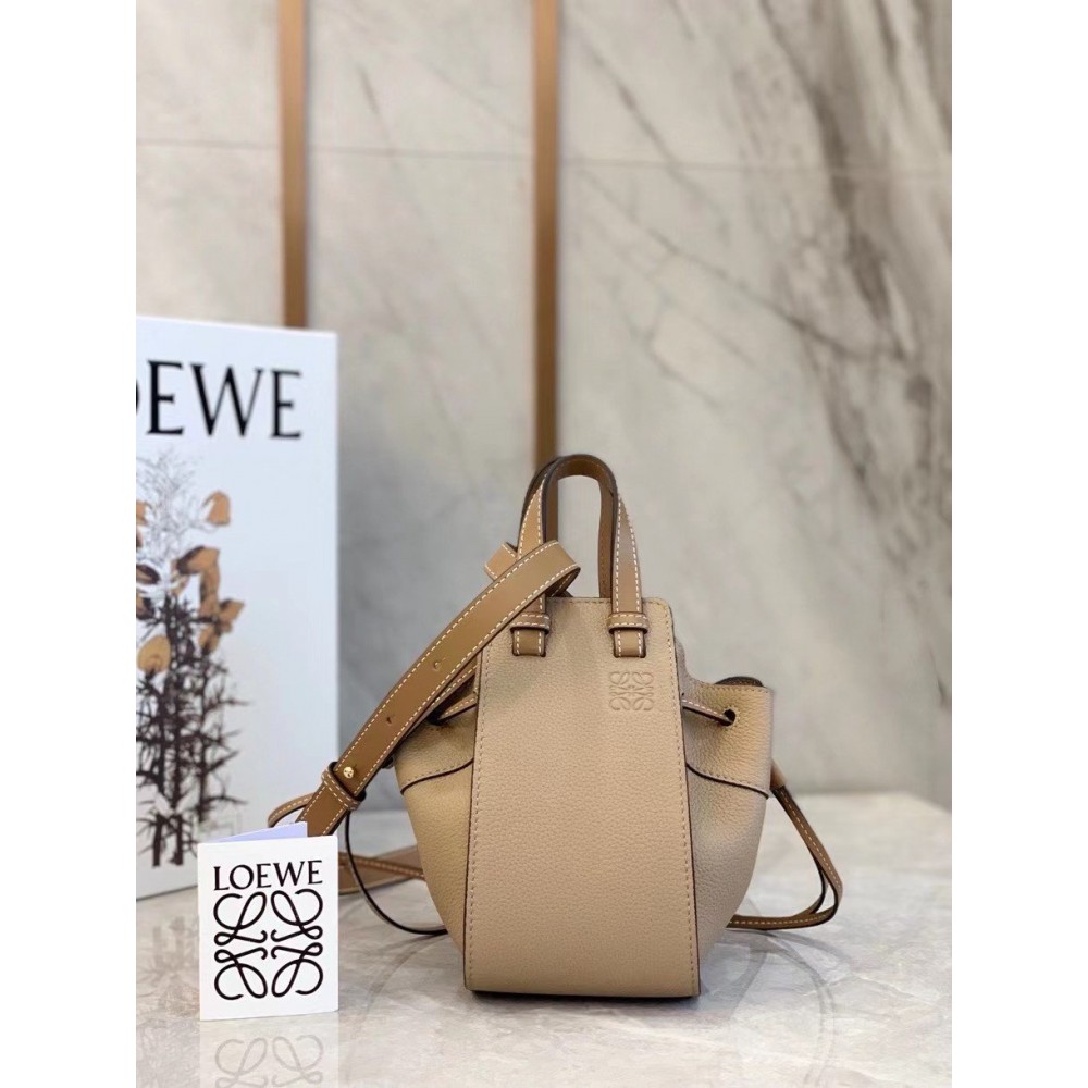 Loewe Mini Hammock Drawstring Bag In Sand Grained Leather