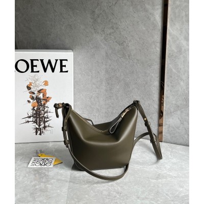 Loewe Mini Hammock Hobo Bag in Dark Green Calfskin