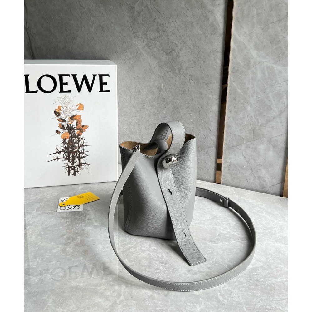 Loewe Mini Pebble Bucket Bag in Grey Grained Leather