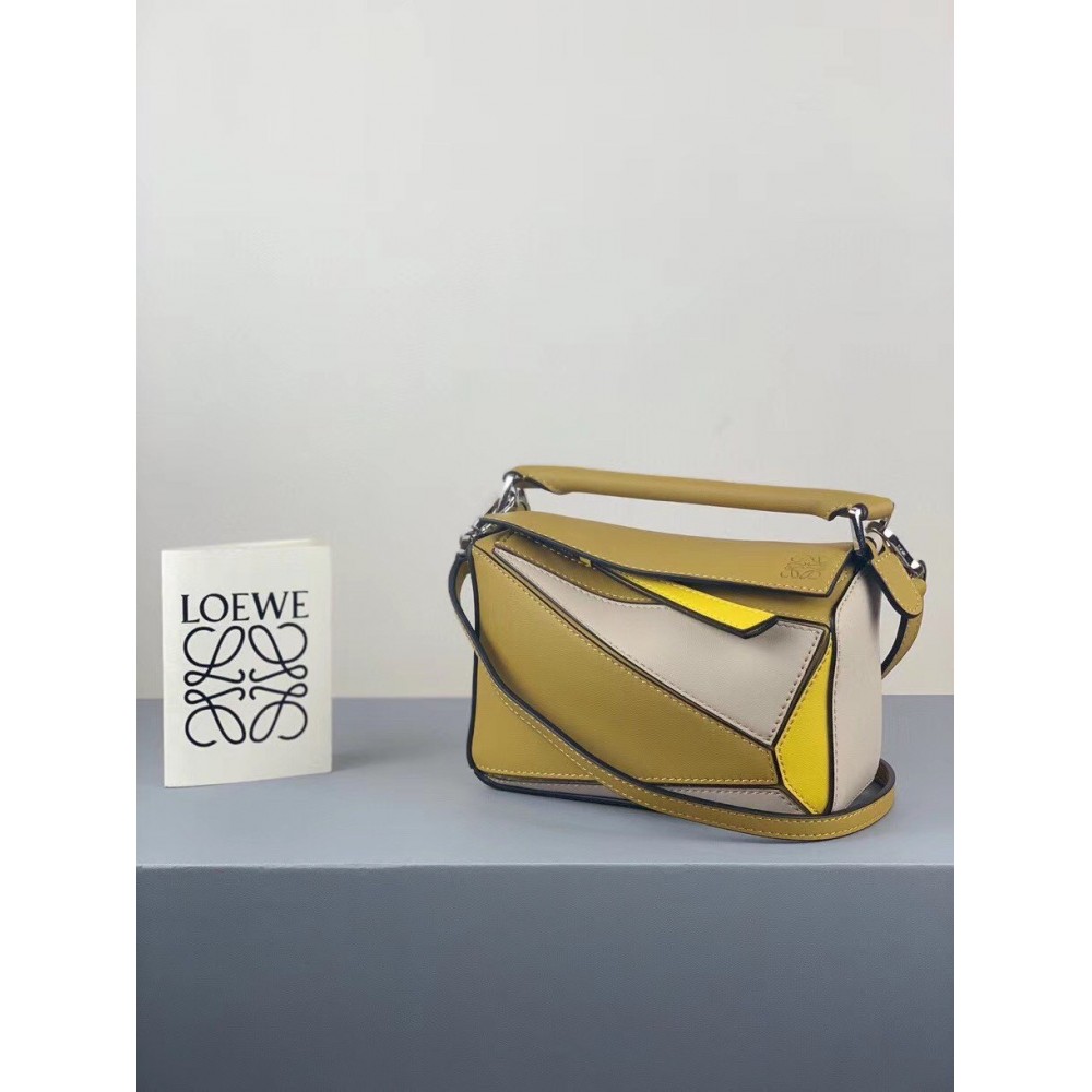 Loewe Puzzle Mini Bag In Ochre/White/Yellow Calfskin