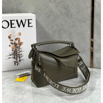 Loewe Puzzle Edge Small Bag In Khaki Green Satin Calfskin