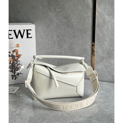 Loewe Puzzle Edge Small Bag In White Satin Calfskin