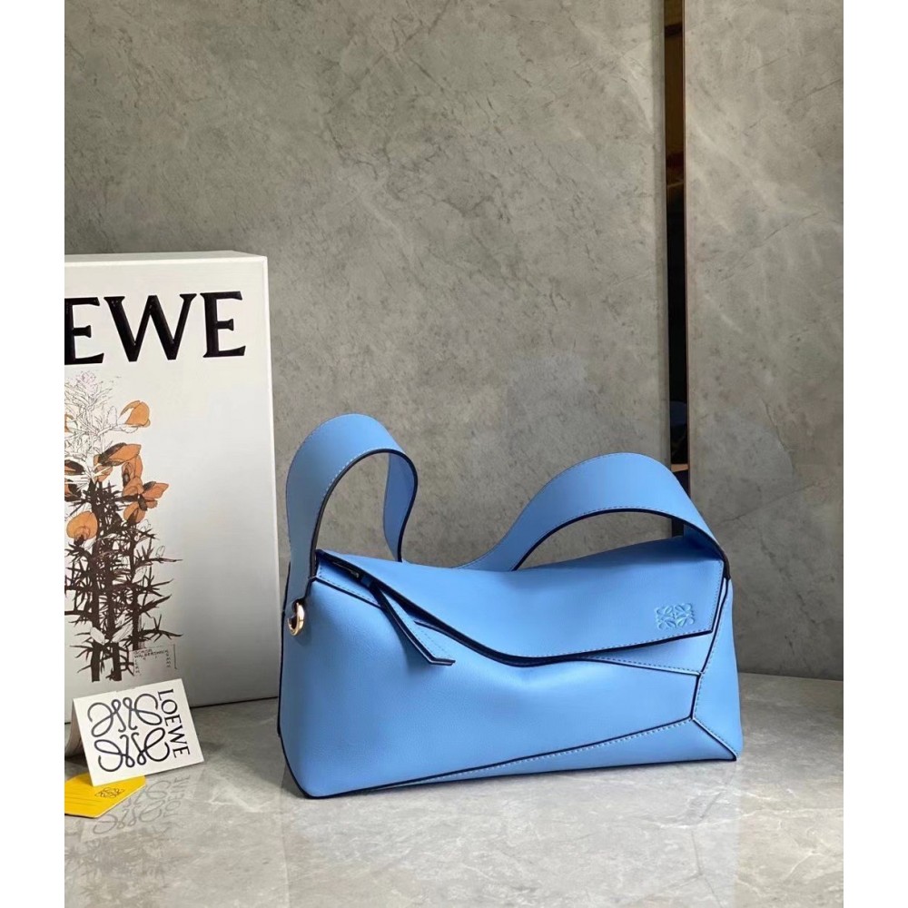 Loewe Puzzle Hobo Bag In Blue Nappa Calfskin