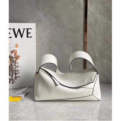 Loewe Puzzle Hobo Bag In White Nappa Calfskin