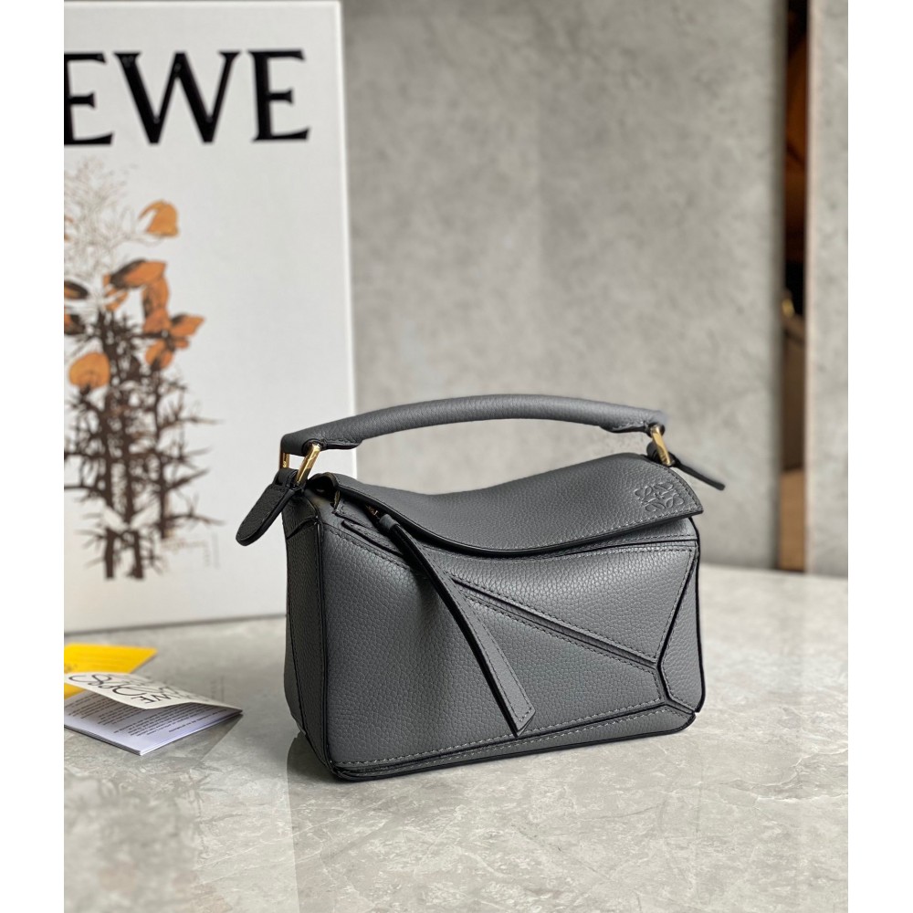 Loewe Puzzle Mini Bag In Asphalt Grey Grained Calfskin