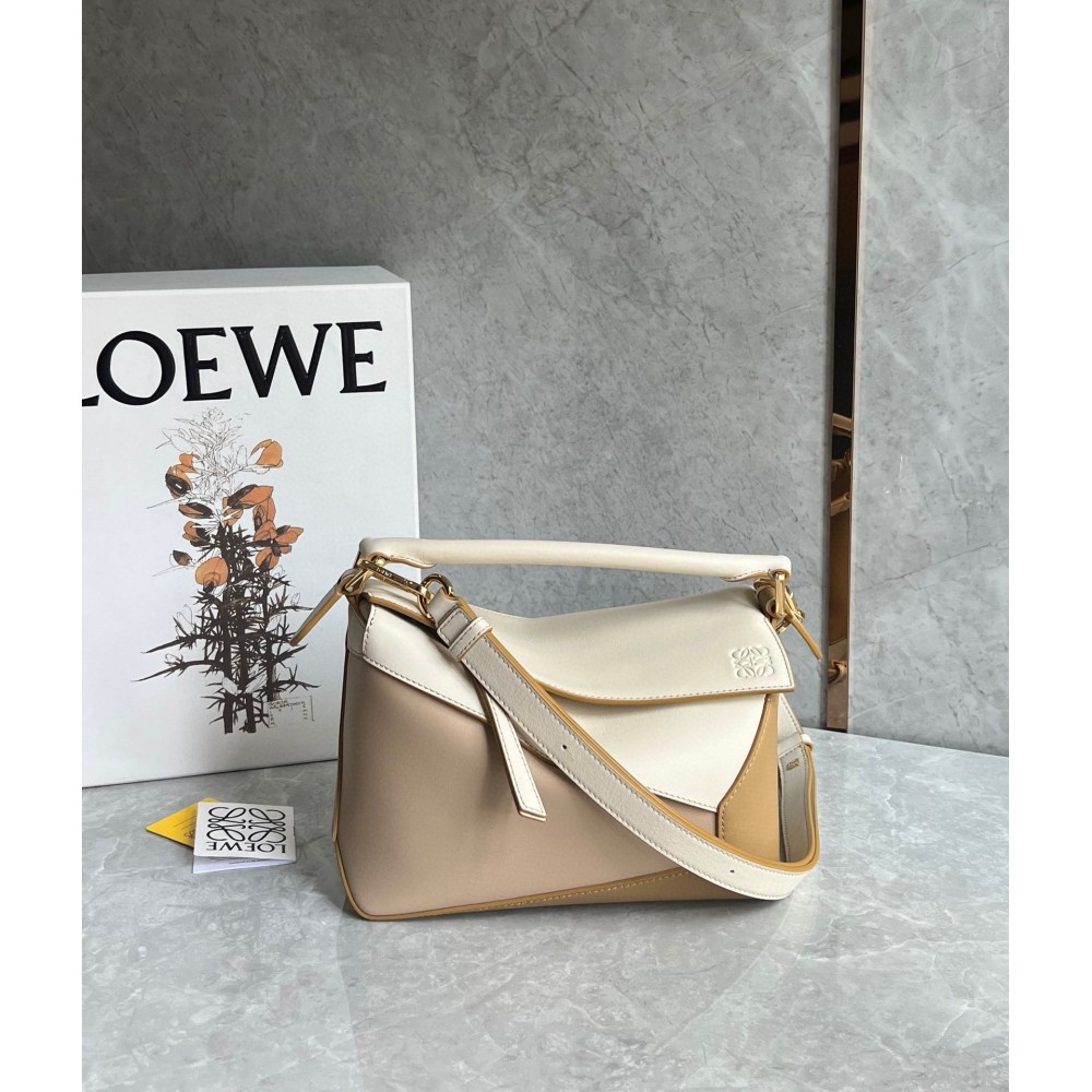 Loewe Puzzle Mini Bag in Multicolor Angora and Beige Calfskin