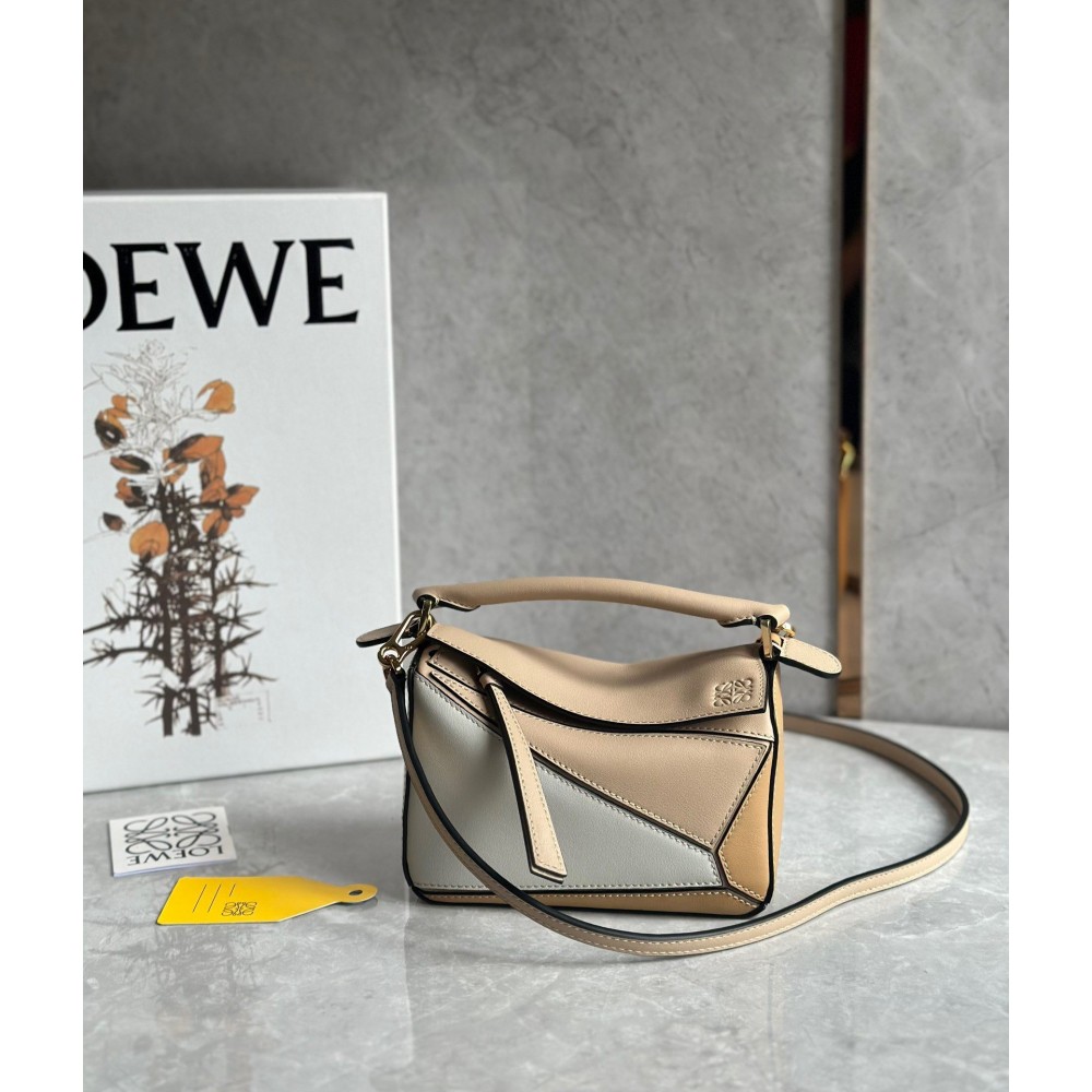 Loewe Puzzle Mini Bag In White/Warm Desert Calfskin