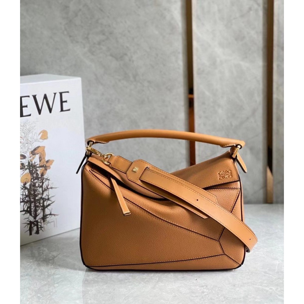 Loewe Puzzle Small Bag In Brown Grained Calfskin