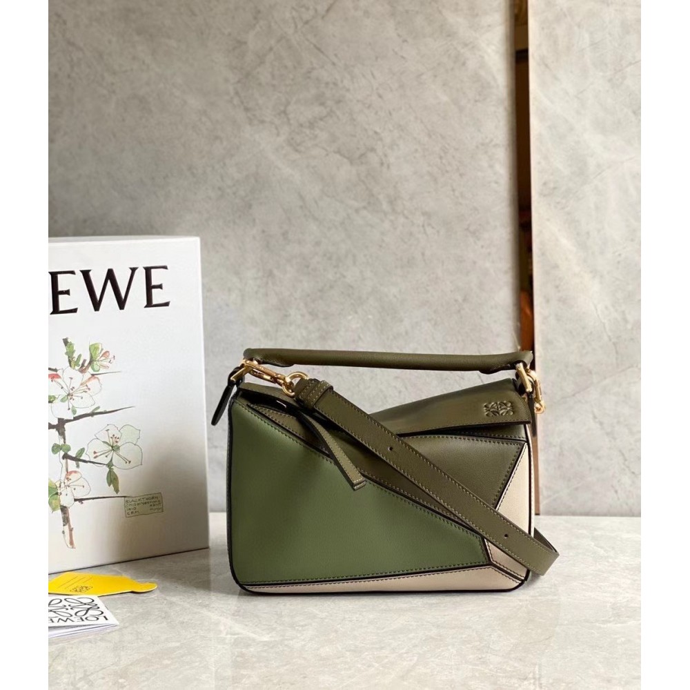 Loewe Puzzle Small Bag In Multicolour Green Calfskin