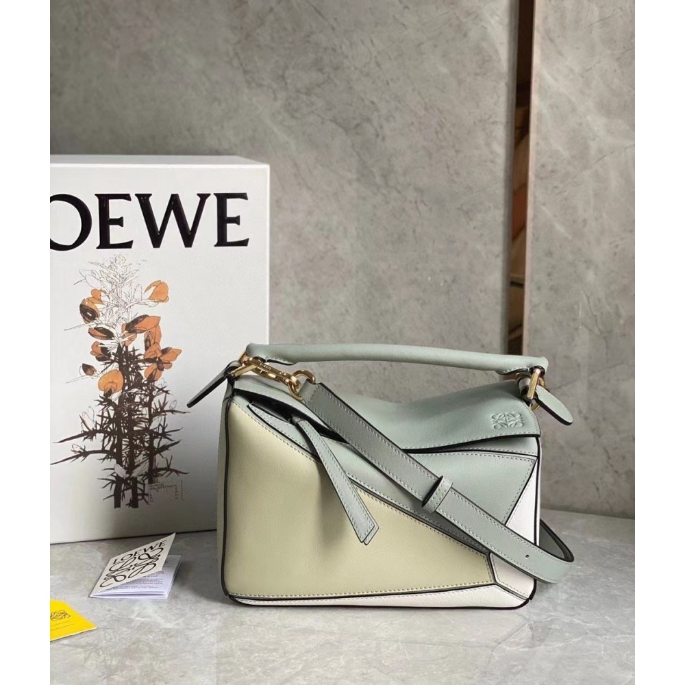 Loewe Puzzle Small Bag In Multicolour Grey Calfskin