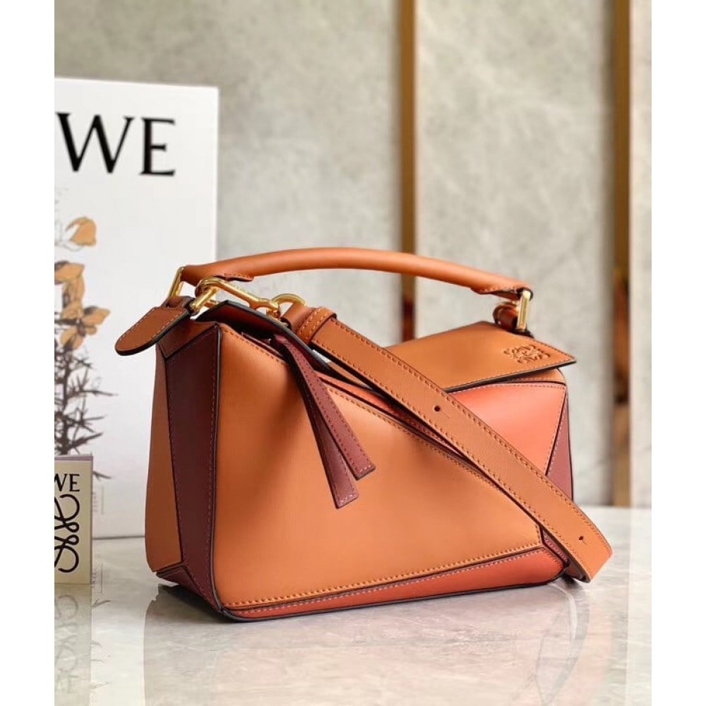 Loewe Puzzle Small Bag In Multicolour Orange Calfskin