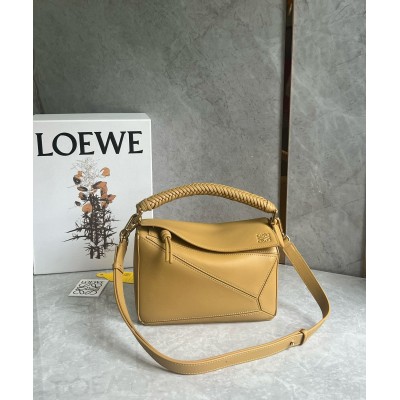 Loewe Puzzle Small Bag in Sahara Calfskin with Woven Handle