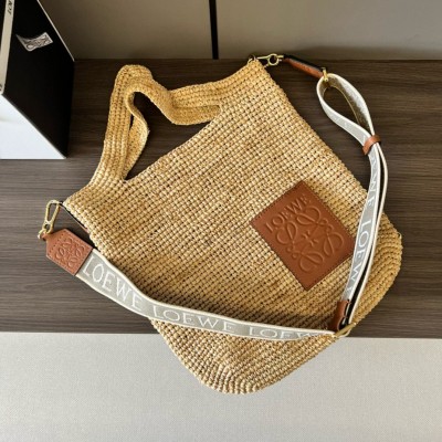 Loewe Slit Tote Bag in Raffia and Calfskin