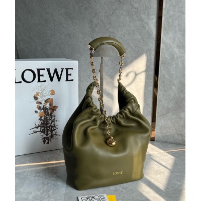 Loewe Small Squeeze Bag in Olive Nappa Lambskin